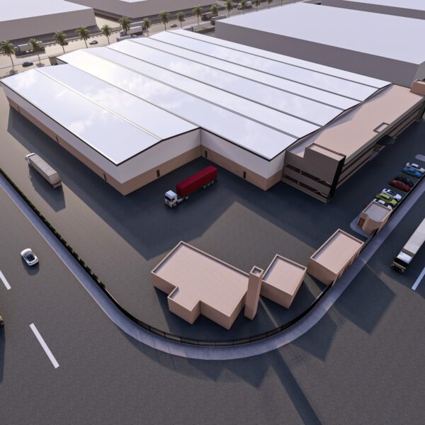 المنطقة الداخلية الواسعة لمصنع الأنابيب الخضراء بالخرج، تظهر الأساسات الخرسانية لآلات بثق الأنابيب التي نفذتها إسنادكو.