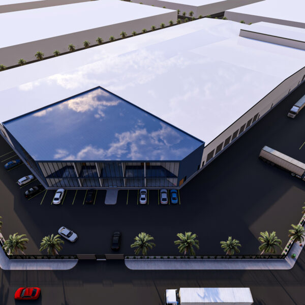 صورة خارجية لمصنع أغذية الحيوانات الأليفة الضخم في مدينة السدير الصناعية بمساحة 28,320 م²، تم تنفيذه بأعلى معايير سلامة الغذاء.