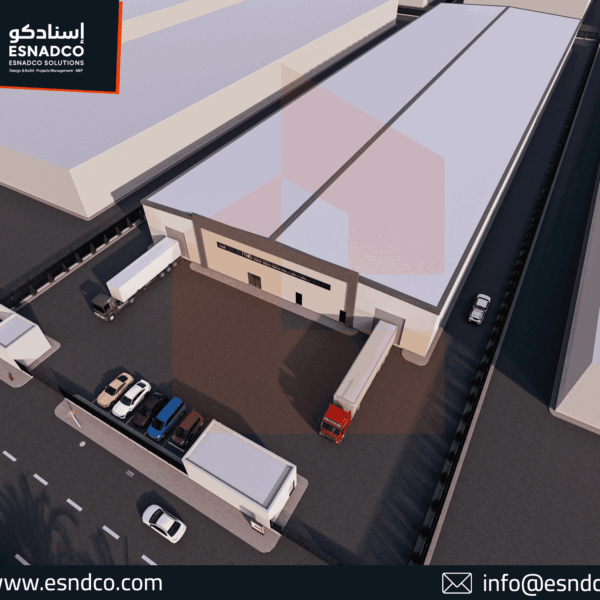 المنطقة الداخلية الواسعة لمصنع قصر العالمية للأثاث في الخرج، تظهر نظام شفط الغبار المركزي والهيكل المعدني الذي نفذته إسنادكو.