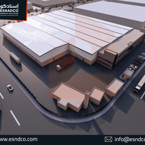 المنطقة الداخلية الواسعة لمصنع الأنابيب الخضراء بالخرج، تظهر الأساسات الخرسانية لآلات بثق الأنابيب التي نفذتها إسنادكو.