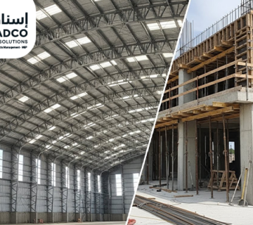 مقارنة بين بناء مستودعات وهناجر معدنية وبين البناء الخرساني في الرياض.